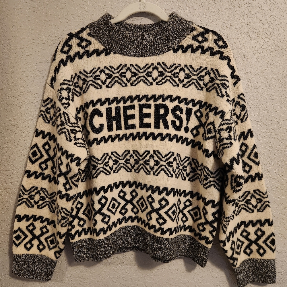 Cheers Black and White Patterned Sweater
